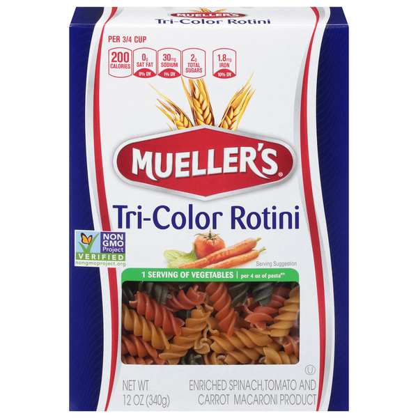 Dry Pasta Mueller's Rotini, Tri-Color hero