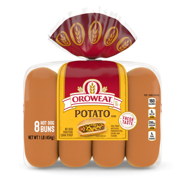 Buns & Rolls Oroweat 8 count, Potato Pre-sliced Hot Dog Buns hero