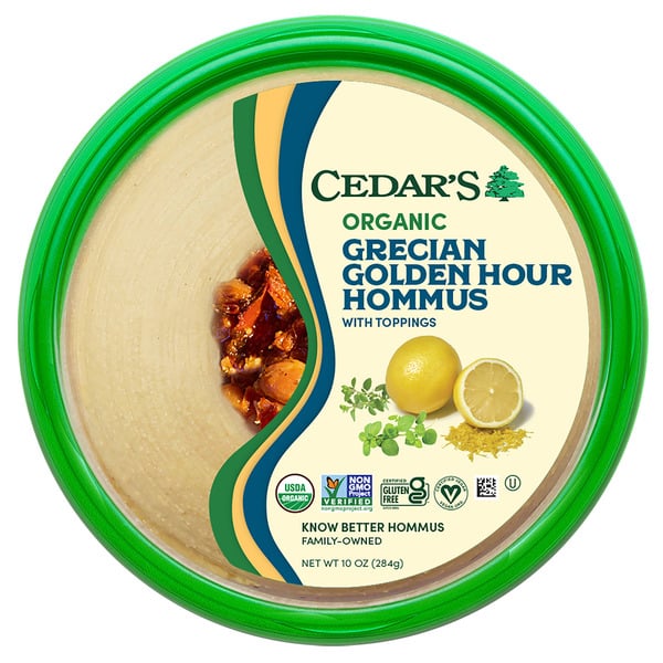 Cedar's Foods Topped Organic Grecian Golden Hour Hommus hero