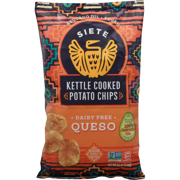 Chips & Pretzels Siete Potato Chips, Queso, Kettle Cooked hero