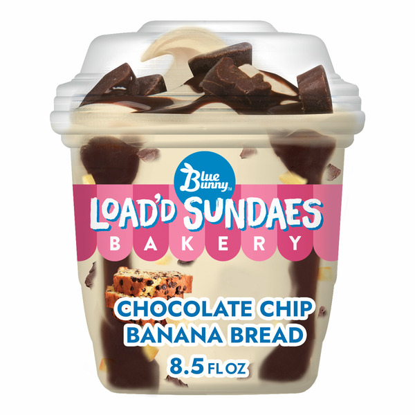 Blue Bunny Load'd Sundaes Chocolate Chip Banana Bread Bakery Frozen Dessert Cup hero