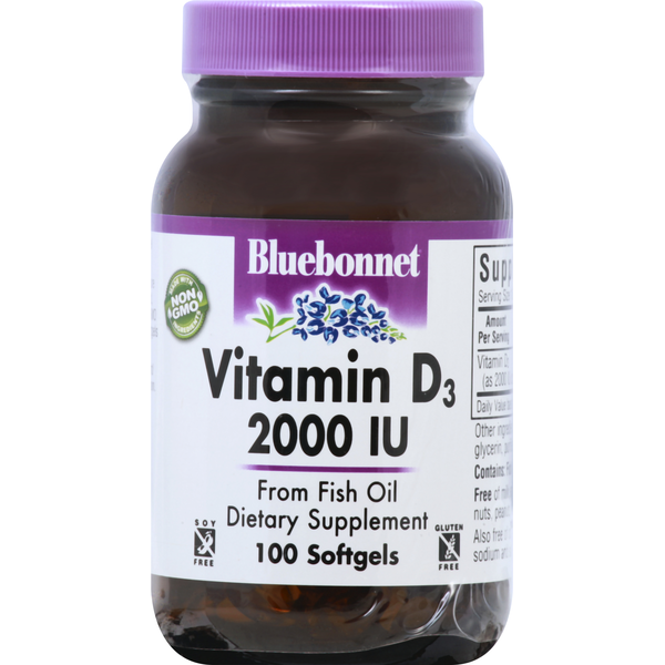 Dietary Supplements Bluebonnet Vitamin D3, 2000 IU, Softgels hero