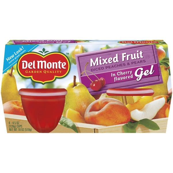 Canned Fruit & Applesauce Del Monte Mixed Fruit in Cherry Flavored Gel Plastic Fruit Cup Snacks hero