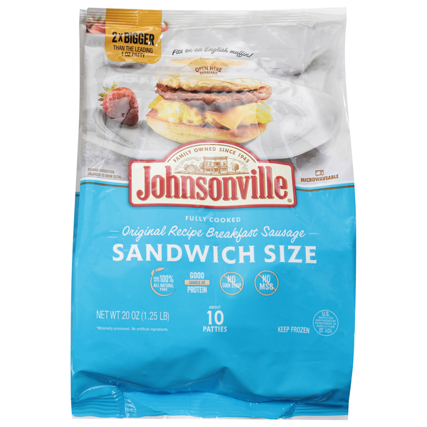 Hot Dogs, Bacon & Sausage Johnsonville Breakfast Sausage, Original Recipe, Sandwich Size hero