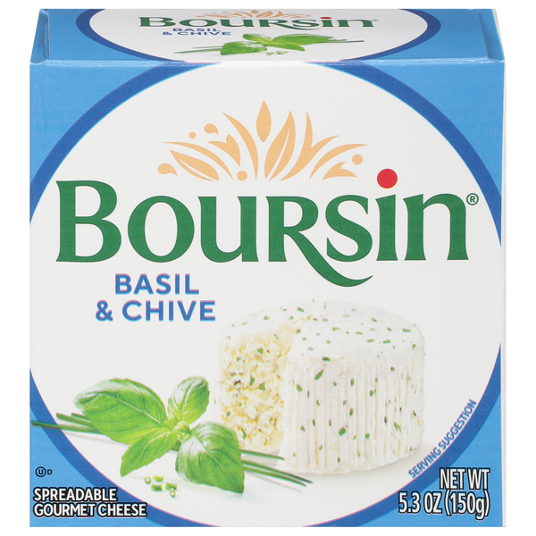 Packaged Cheese Boursin Cheese, Gourmet, Basil & Chive, Spreadable hero