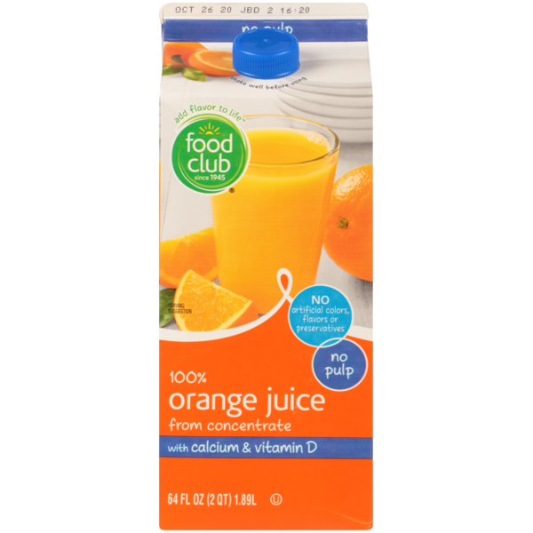 Juice & Nectars Food Club 100% Orange No Pulp Juice From Concentrate With Calcium & Vitamin D hero