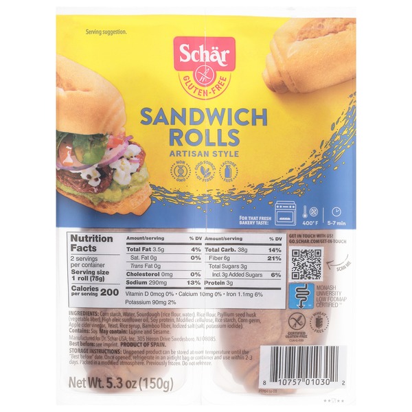 Buns & Rolls Schär Sandwich Rolls, Gluten-Free, Artisan Style hero