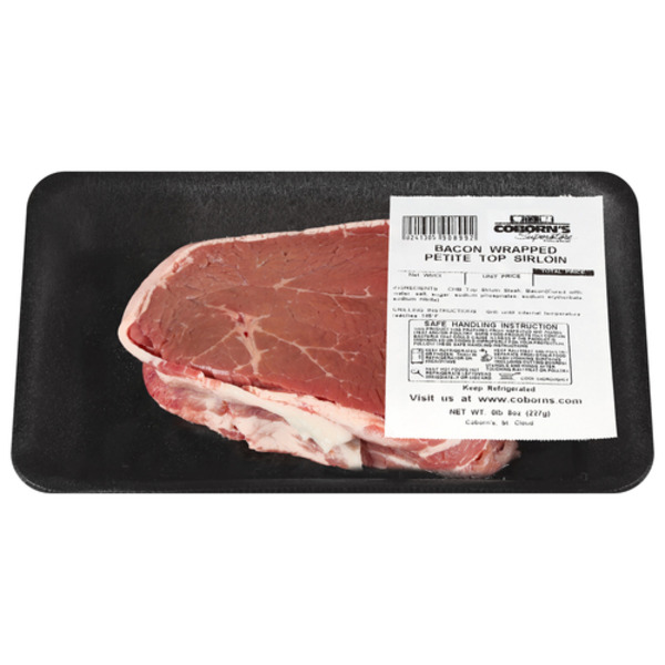 Packaged Meat Four Brothers USDA Certified Four Brothers Hereford Beef Boneless Bacon Wrapped Top Sirloin Steak - From Our Service Counter hero