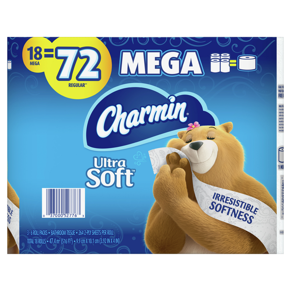 More Household Charmin Ultra Soft Toilet Paper 18 Mega Roll hero