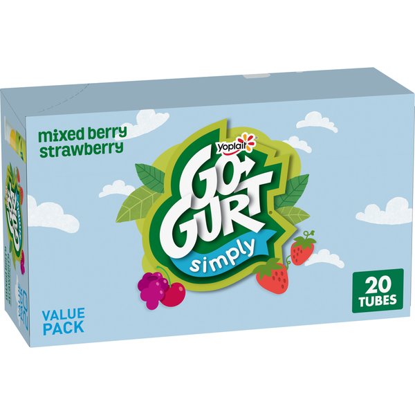 Yogurt Simply Go-Gurt Strawberry and Mixed Berry Kids Low Fat Yogurt Tubes hero