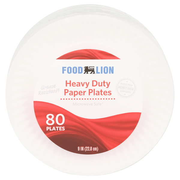 Plates, Bowls, Cups & Flatware Food Lion Paper Plates, Heavy Duty, 9 Inch hero