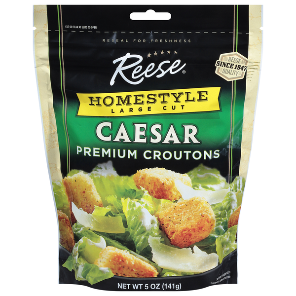 Salad Dressing, Oils & Vinegars Reese's Croutons, Caesar, Premium, Homestyle, Large Cut hero