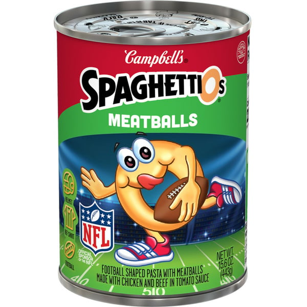 Canned Meals & Beans Campbell's NFL Football Shaped Canned Pasta with Meatballs hero