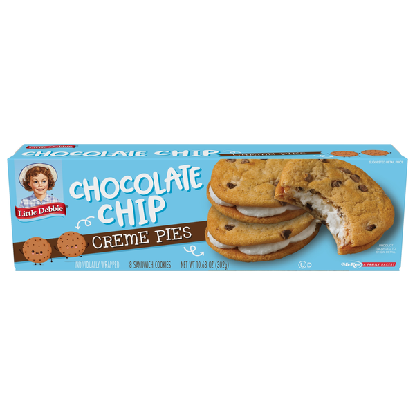 Cookies & Cakes Little Debbie Sandwich Cookies, Chocolate Chip, Creme Pies hero