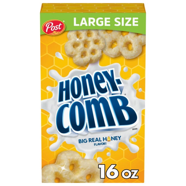 Cereal Post Honeycomb Breakfast Cereal, Honey Flavored Corn Cereal, Kosher, Family size box hero