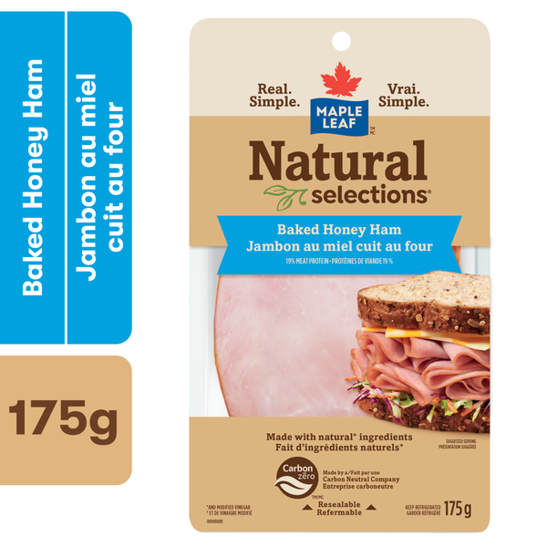 Lunch Meat Maple Leaf Natural Selections Sliced Baked Honey Deli Ham hero