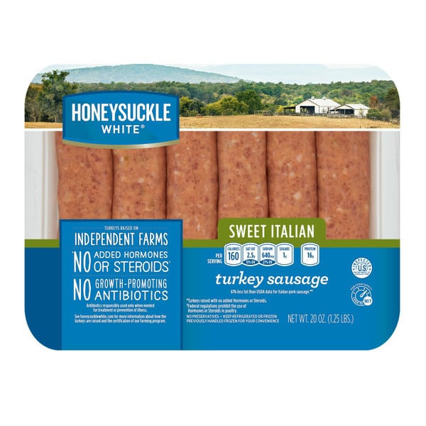 Frozen Meat & Seafood Honeysuckle White® Sweet Italian Turkey Sausage 6 Count Tray hero