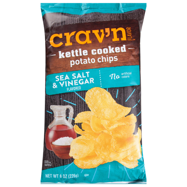 Chips & Pretzels Crav'n Flavor Potato Chips, Sea Salt & Vinegar, Kettle Cooked hero