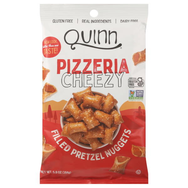 Chips & Pretzels Quinn Snacks Pretzel Nuggets, Pizzeria Cheezy, Filled hero