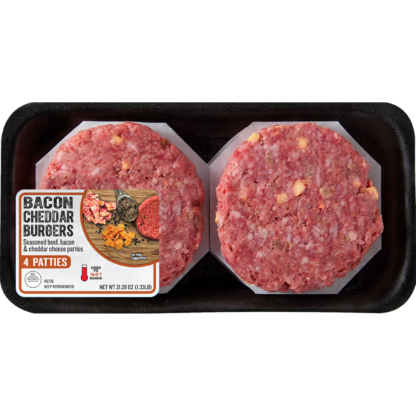 Packaged Meat Bacon Cheddar Infused Ground Beef Patty, 1.33 lbs. hero