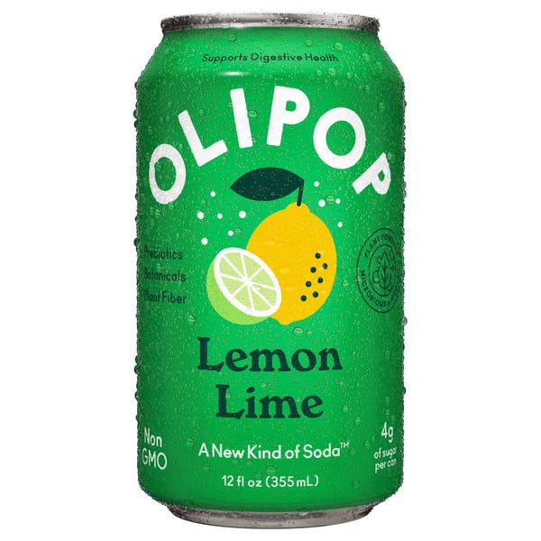 Refrigerated OLIPOP Prebiotic Soda, Lemon Lime hero