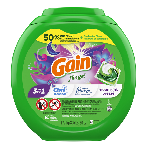 Laundry Gain flings! Laundry Detergent Pacs, Moonlight Breeze Scent hero