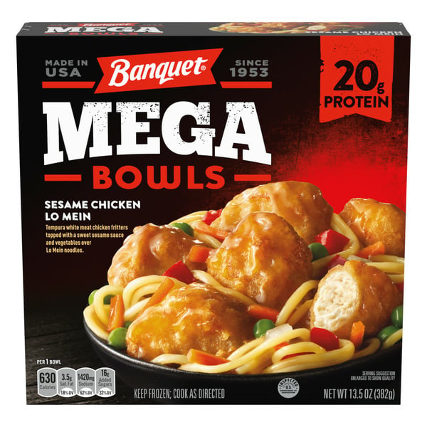 Frozen Meals Banquet Sesame Chicken Lo Mein, Frozen Meal hero