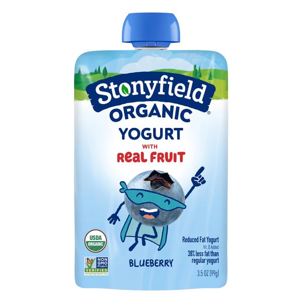 Yogurt Stonyfield Organic Reduced Fat Yogurt Pouch Blueberry hero