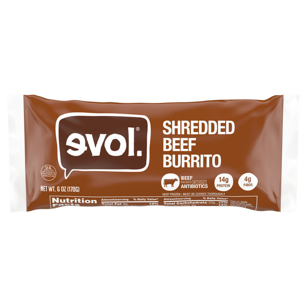 Frozen Meals Evol Shredded Beef Burrito, Frozen Meal hero