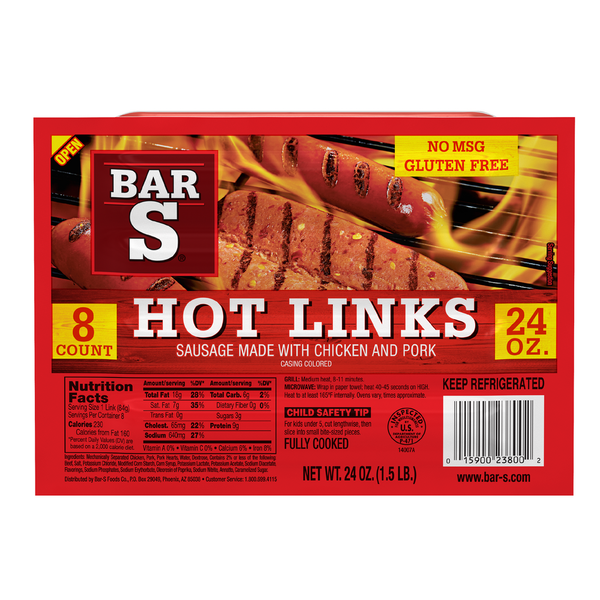 Hot Dogs, Bacon & Sausage Bar-S Hot Links hero