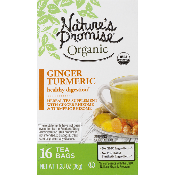 Tea Nature's Promise Organic Ginger Turmeric Healthy Digestion Tea Bags 16 ct hero