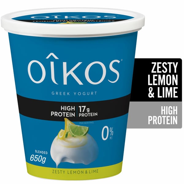 Yogurt Oikos High Protein Greek Yogurt, Zesty Lemon & Lime Flavour, Blended, Value Tub hero