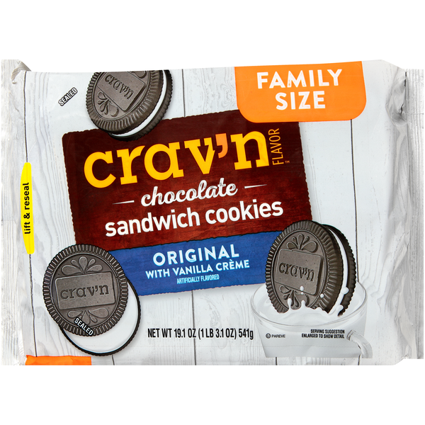 Cookies & Cakes Crav'n Flavor Original With Vanilla Creme Chocolate Sandwich Cookies hero