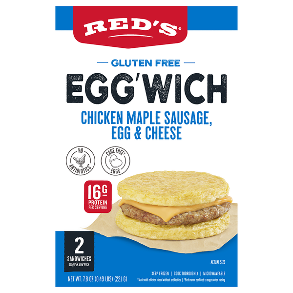 Frozen Breakfast Red's Egg'wich, Gluten Free, Chicken Maple Sausage, Egg & Cheese hero