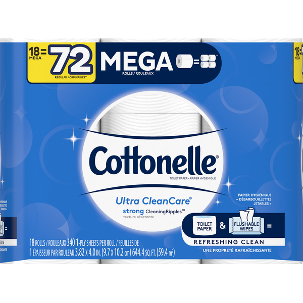 Paper Goods Cottonelle Ultra CleanCare Toilet Paper, Strong Bath Tissue hero