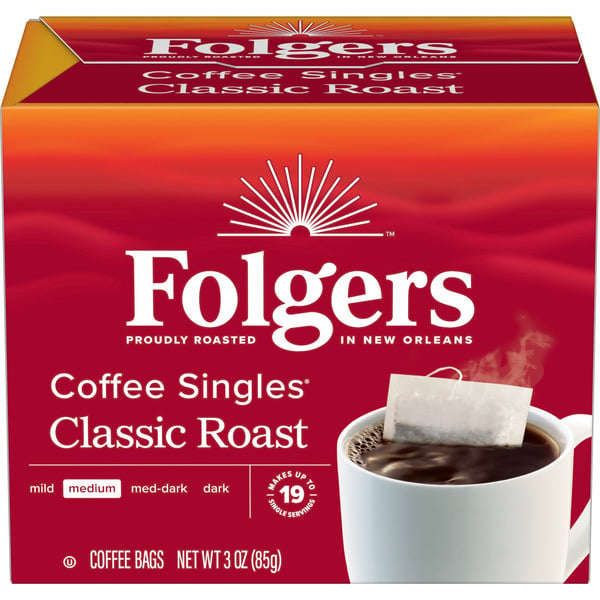 Coffee Grounds and Whole Beans Folgers Coffee Singles Classic Medium Roast Coffee Bags hero