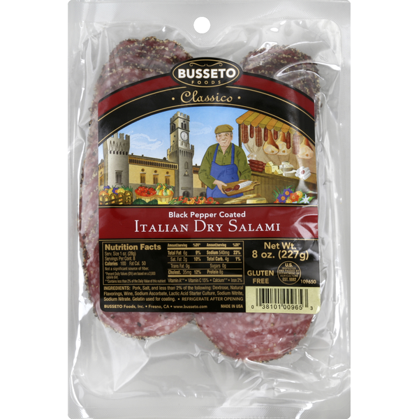 Lunch Meat Busseto Foods Salami, Italian Dry, Black Pepper Coated hero