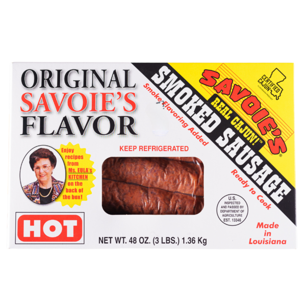 Hot Dogs, Bacon & Sausage Savoie's Hot Smoked Sausage Box hero