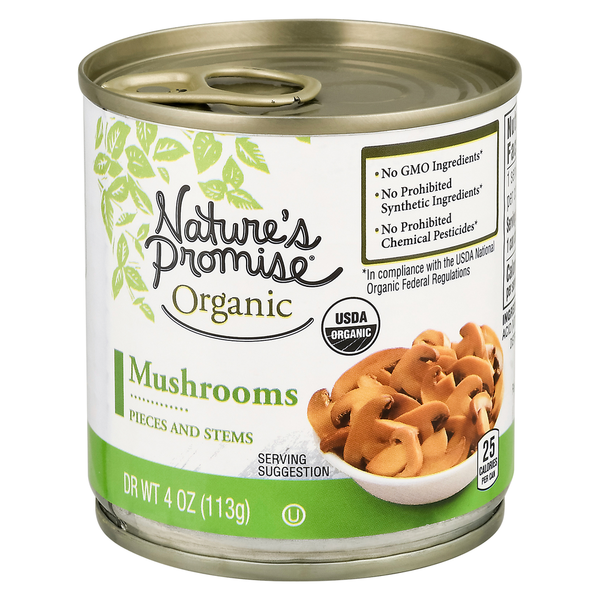 Canned & Jarred Vegetables Nature's Promise Mushrooms, Organic, Pieces and Stems hero