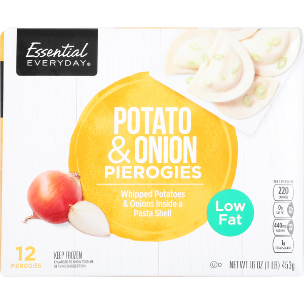 Frozen Meals Essential Everyday Pierogies, Low Fat, Potato & Onion hero