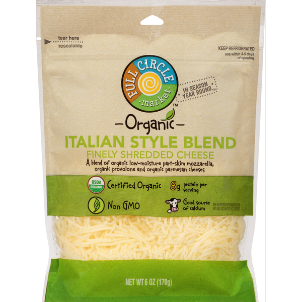 Packaged Cheese Full Circle Shredded Cheese, Italian Style Blend, Finely hero