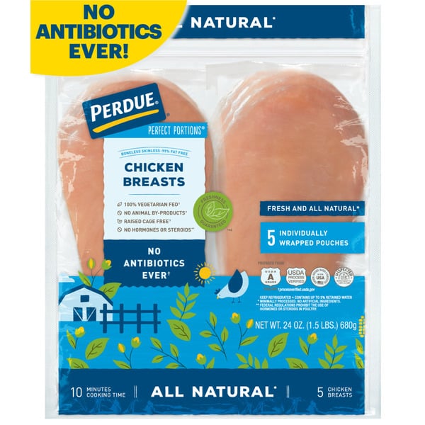 Packaged Poultry Perdue No Antibiotics Ever Individually Wrapped Boneless Skinless Chicken Breasts hero