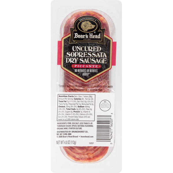 Deli Meats Boar's Head Uncured Sopressata Dry Sausage Piccante hero