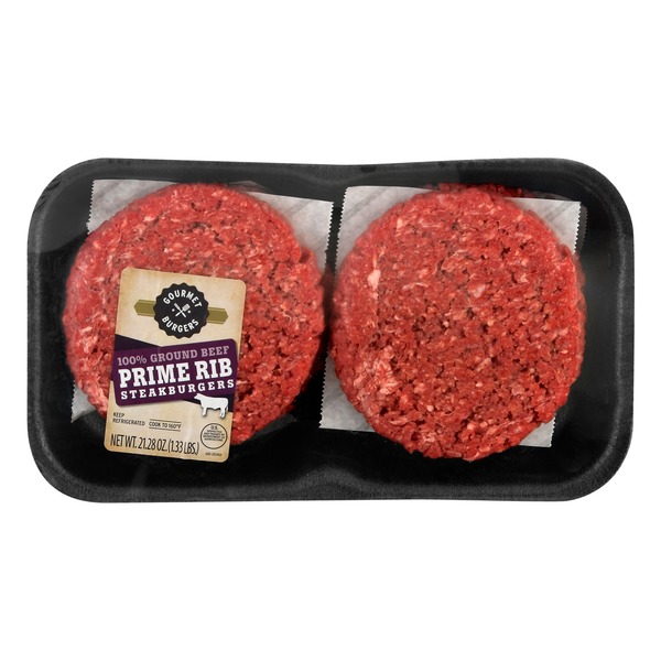 Fresh Beef, Lamb, Veal GOURMET BURGERS 80% Lean 20% Fat Ground Prime Beef Ribeye Steak Burger hero