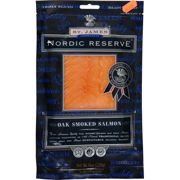 Packaged Seafood St. James Smokehouse Nordic Reserve Salmon, Oak Smoked, Thinly Sliced hero