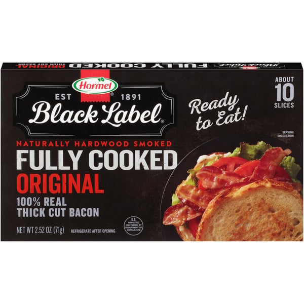 Hot Dogs, Bacon & Sausage Hormel Black Label Thick Cut Fully Cooked Bacon hero