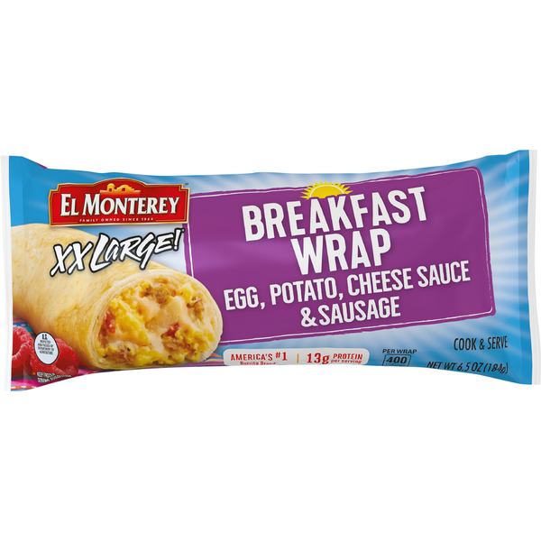 El Monterey Breakfast Wrap, Egg, Potato, Cheese Sauce & Sausage hero