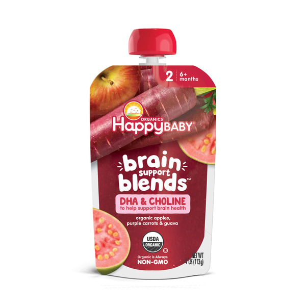 Baby Food & Formula Happy Baby Organics Stage 2 Brain Support Blends Apples, Purple Carrots & Guava with DHA and Choline hero