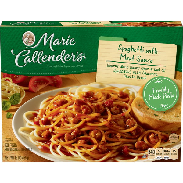 Frozen Meals Marie Callender's Spaghetti And Meatballs With Bread Dinners hero