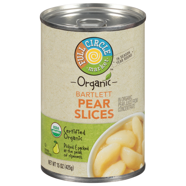 Canned Fruit & Applesauce Full Circle Pear Slices, Bartlett hero